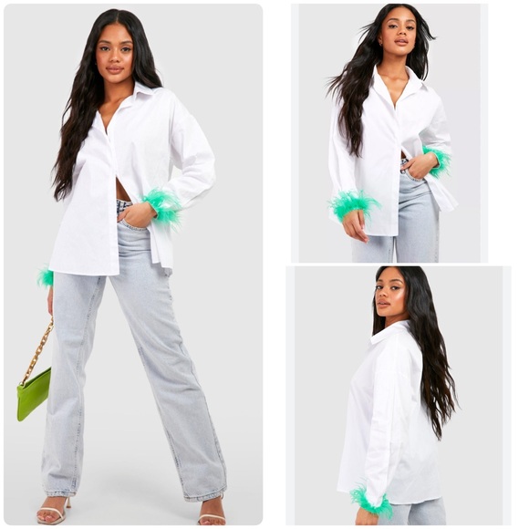 Tops - Poplin Oversized Feather Cuff Shirt